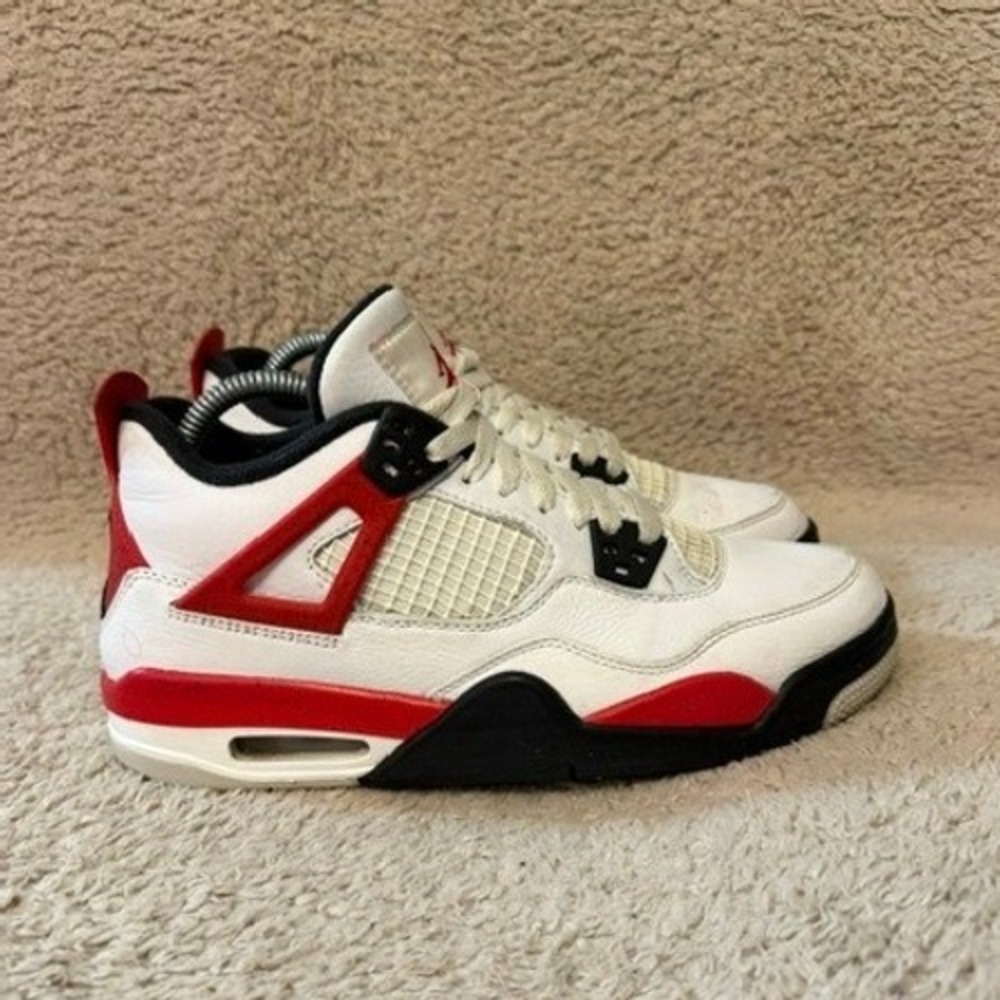 Nike Air Jordan 4 Retro Sneakers Kids Boys Size 7Y White Red Cement 408452-161